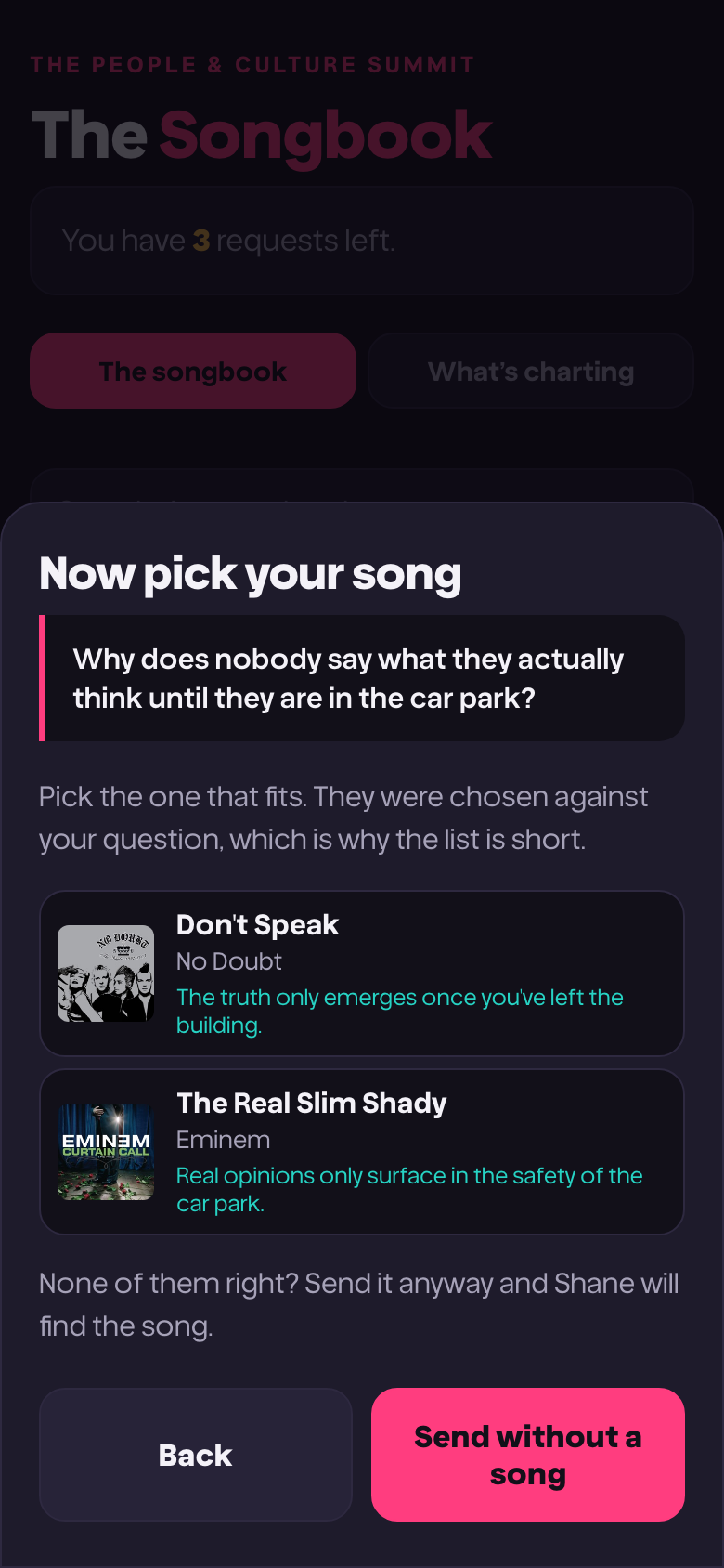 Choosing a record for your own question, three suggestions each with its sleeve.